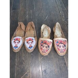2 Pairs Frida Kahlo Leather Sandals Shoes Huaraches Women’s US 7 flat Cartoon